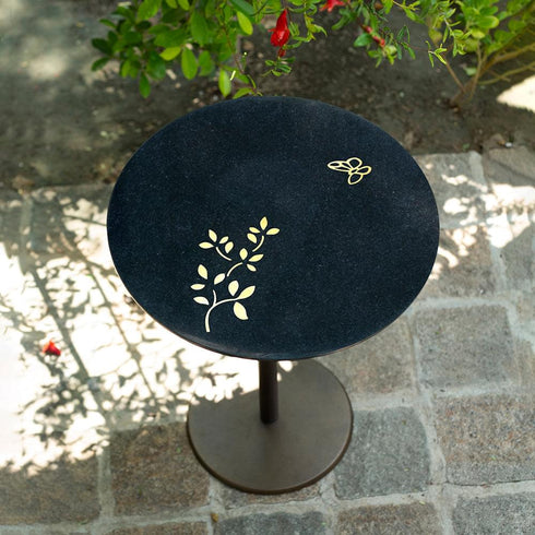 Accent Table with Flowers Motif